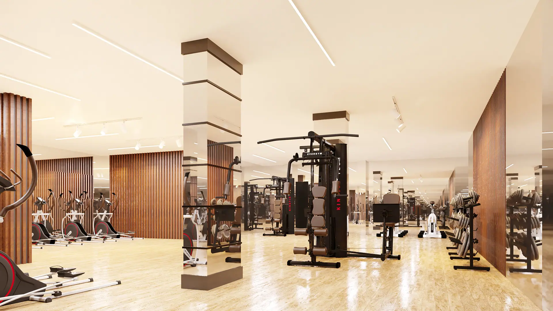 Fitness salonu: kardiyo ve ağırlık bölümleri